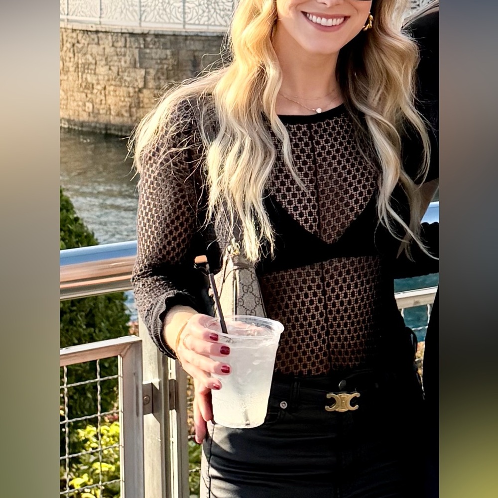 CAbi - Black Mesh Long Sleeve Top